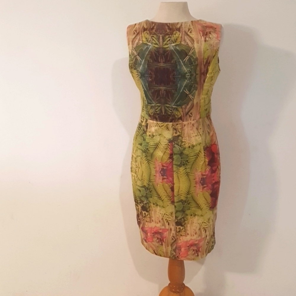 Moss & Spy Size 14 Metallic Tropical Front Zip Dress - Picture 6 of 11